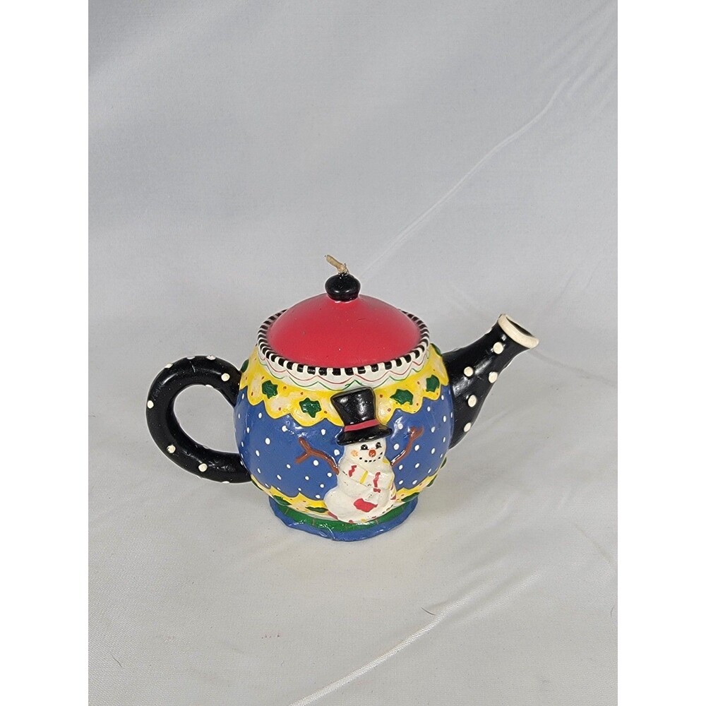 Mary Engelbreit Winter Schminter Snowman Teapot Candle 745731 Rare Vintage 1999